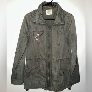 Ashley by 26 International Green Cargo Jacket Floral/Butterfly Stitching Size M